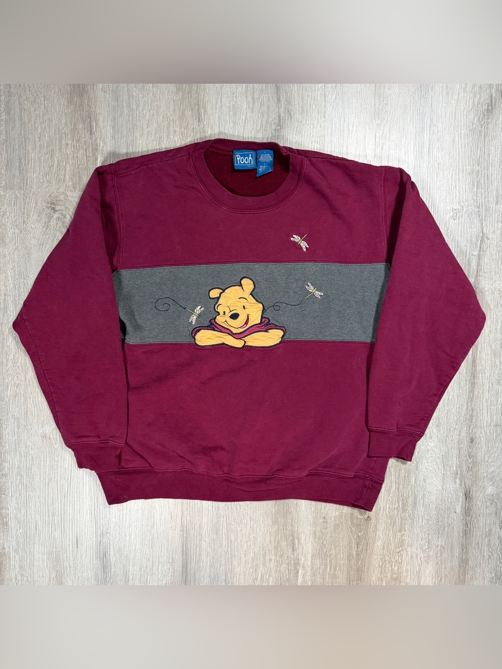 Men's Disney Pooh Winnie the Pooh Bugundy Crewneck Sweatshirt